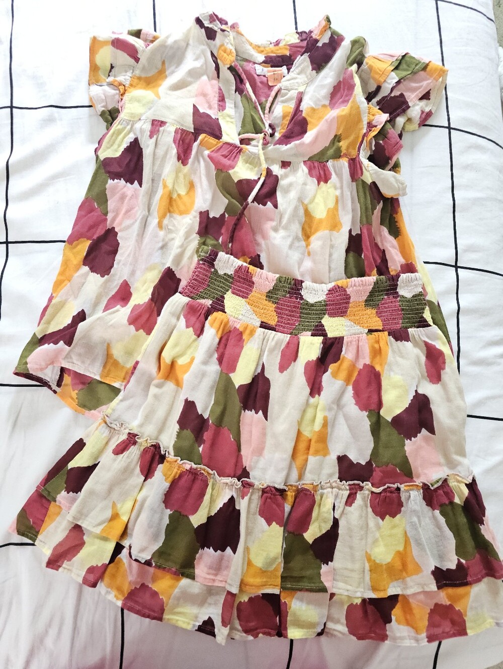 Anthropologie THML Multicolor Printed Two-Piece Dress Set - Pink, Yellow & Green